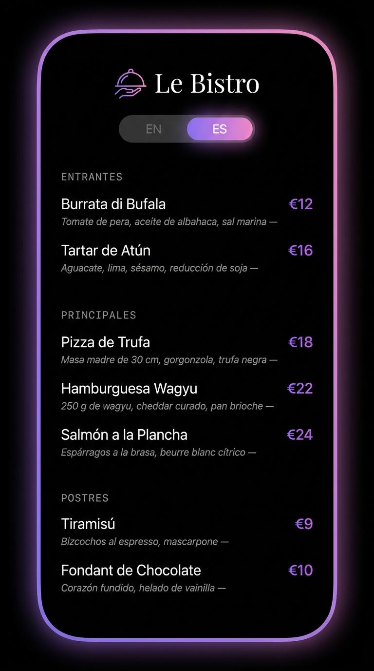 Hesett menu in Spanish